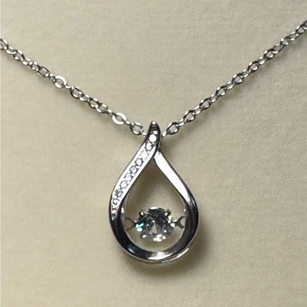 Silver Teardrop Necklace with Sparkling Moissanite Diamond